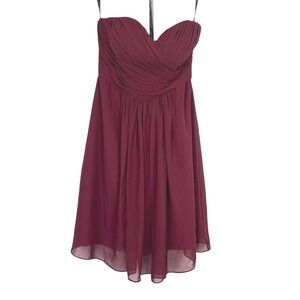 Bill Levkoff Strapless Dress Women's Size 8 Burgundy Chiffon Formal‎ Cocktail